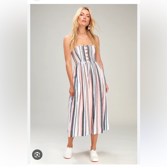 Free People Lilah Striped Smocked Midi Tube Dress - Picture 2 of 6